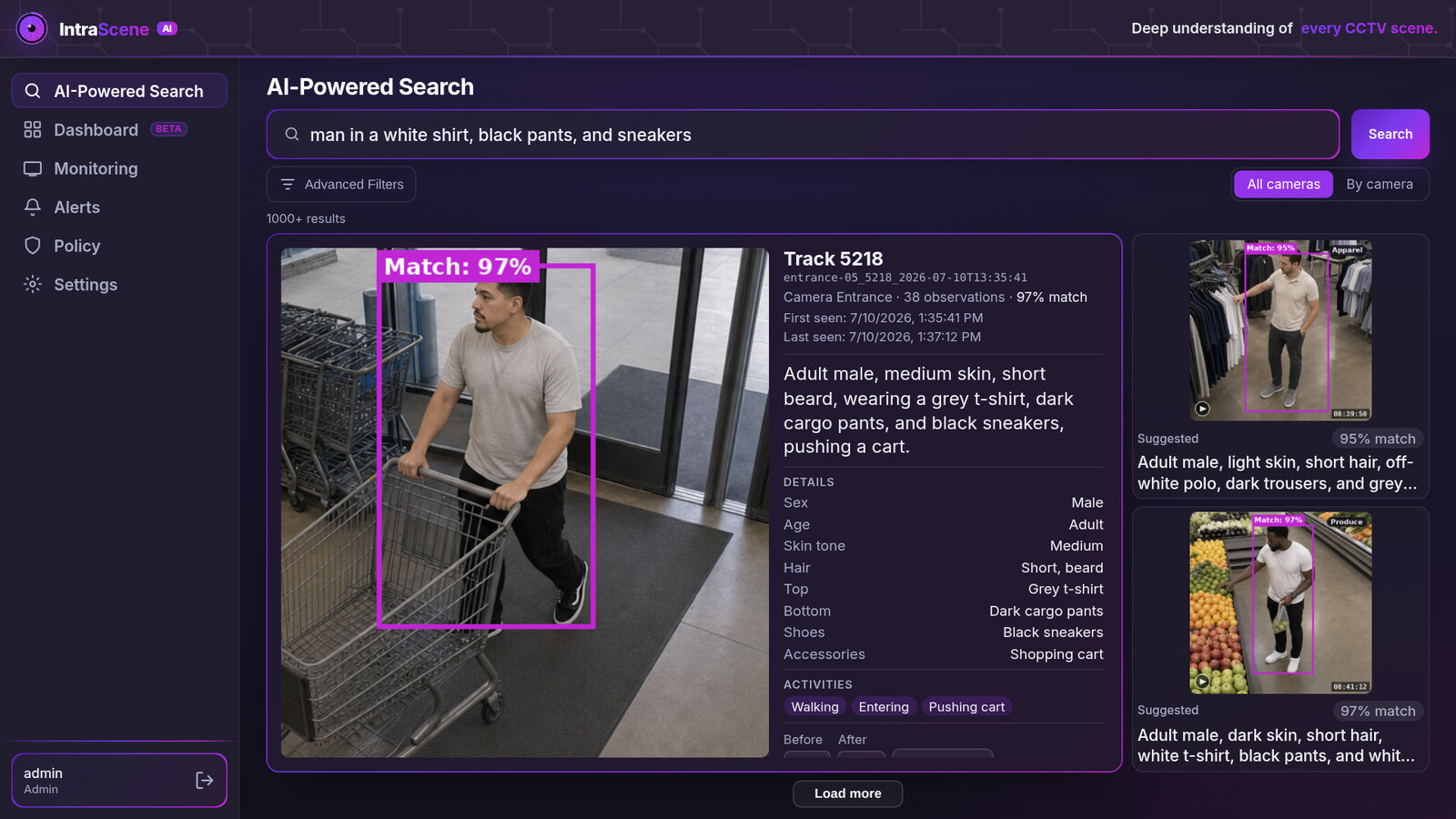 IntraScene AI-Powered Search with one enlarged match and two suggested person tiles